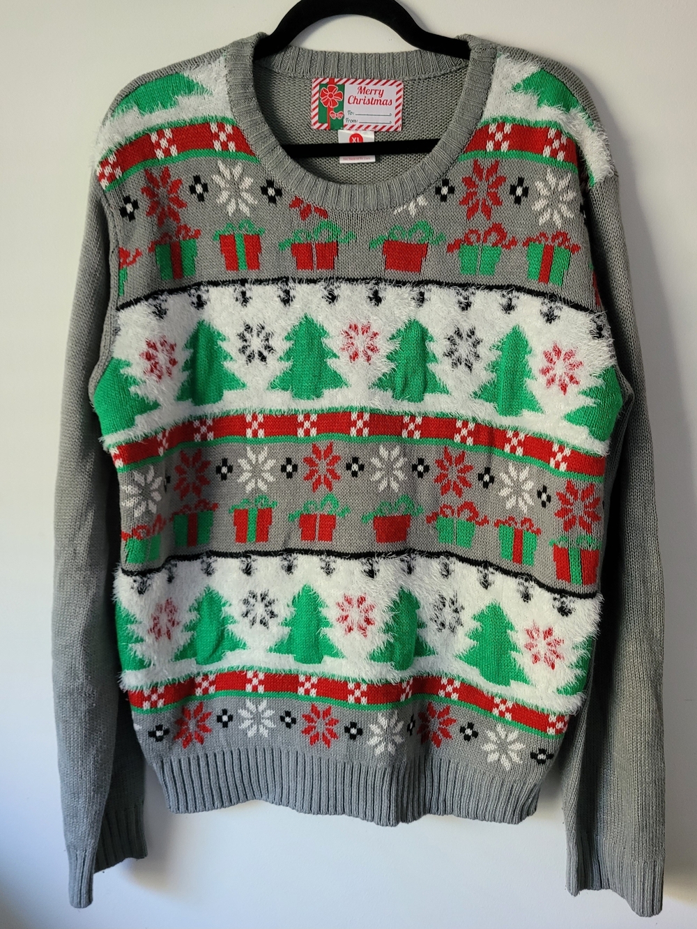Gray Knit Christmas Sweater Size XL